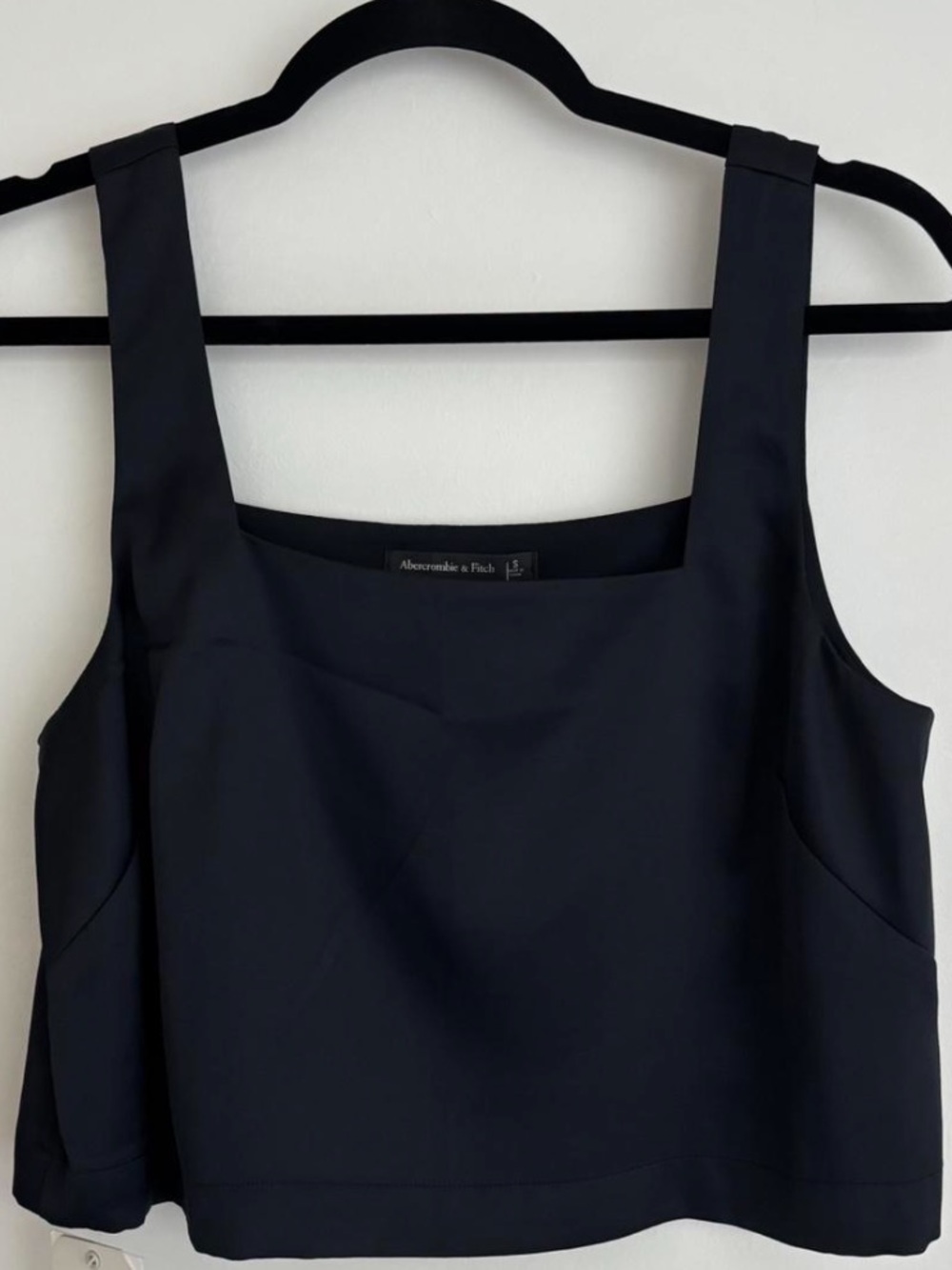 Abercrombie & Fitch Black Satin Square-Neck Cropped Tank